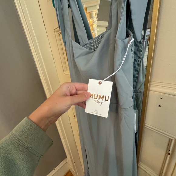 Elegant Green show me your MUMU Dress Claire Midi Silver Sage crisp large - Picture 3 of 8